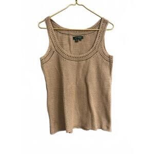 Vintage Lauren Ralph Lauren Brown Crochet Tank Top Size Small Boho